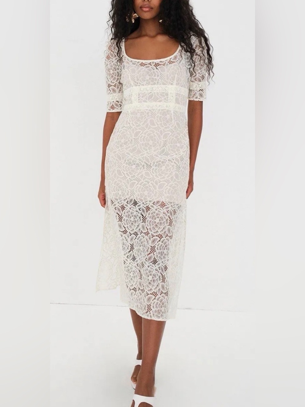 🍋 nwt For Love & Lemons Marilyn Lace Midi Dress Ivory Cream Bridal Wedding Guest